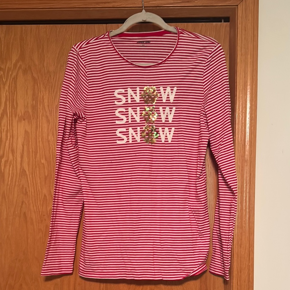 Lands' End Red and White Striped Long Sleeve Tee size M